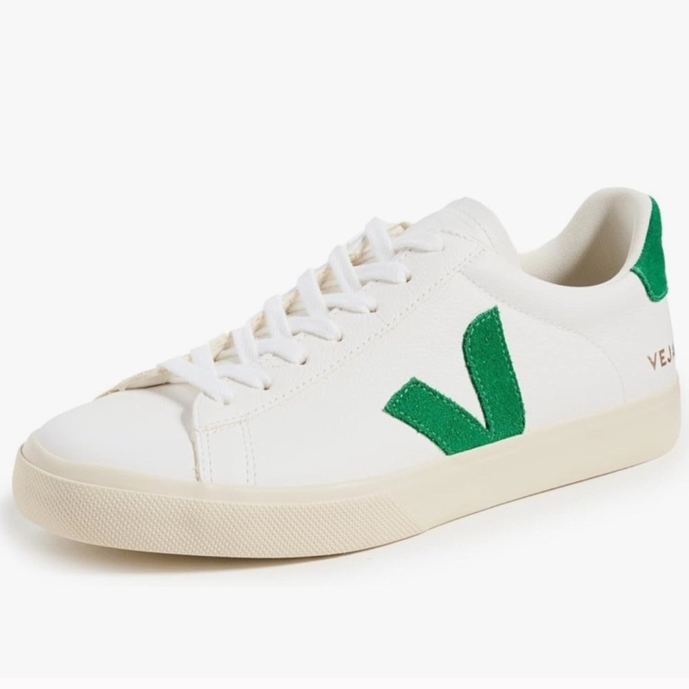 Veja Women’s White and Green Canvas Campo Sneakers - Size 7/38 NWT